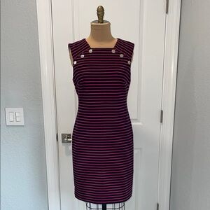 Tommy Hilfiger Blue and Pink Sleeveless Sheath Mini Dress